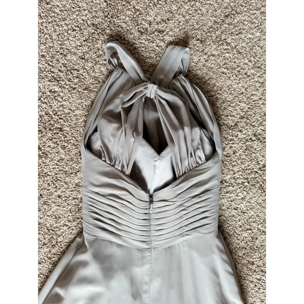Azazie gray evening bridesmaid dress racerback maxi euc 0